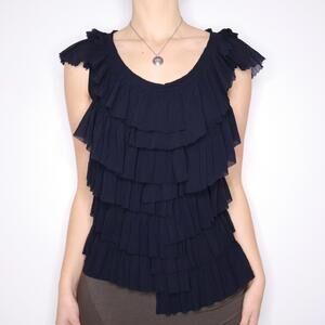 Y2K Italian Black Mesh Ruffle Blouse (M) 